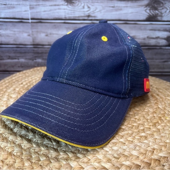 McDonalds Crew Hat Employee Work Fast Food Patch Logo Snapback Mesh Baseball Cap - Picture 2 of 8